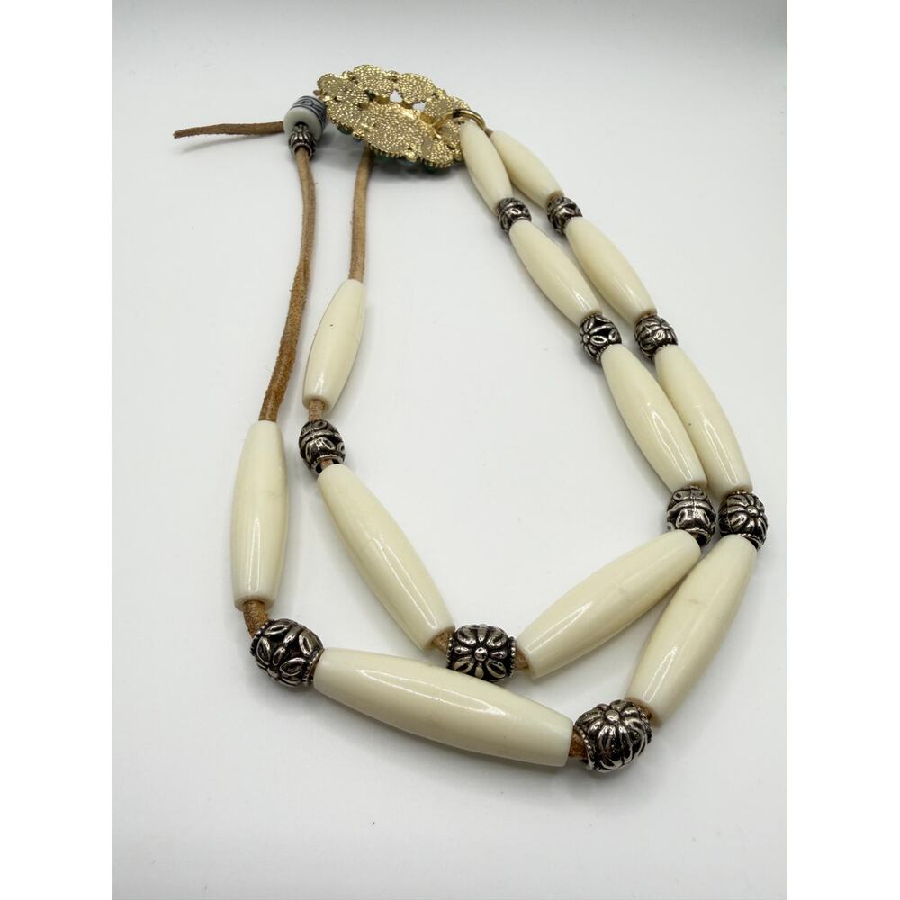 Western Turquoise Statement Pendant Necklace Adjustable Ivory Beads - Picture 7 of 7